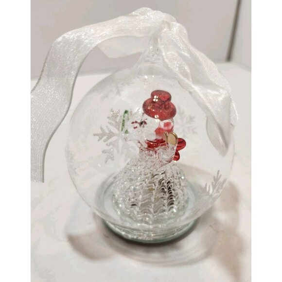 Vtg Spun Glass Snowman Christmas Ornament in Etched Glass Ball  LED Lights NIB - Picture 2 of 8